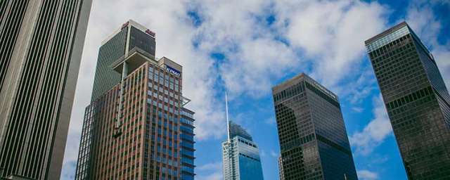 Business Buildings with backdrop of sky and clouds in Downtown Los Angeles, California